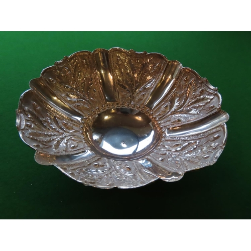 735 - Solid Silver Dish Approximately 9 Inches Wide with Repousse Decoration