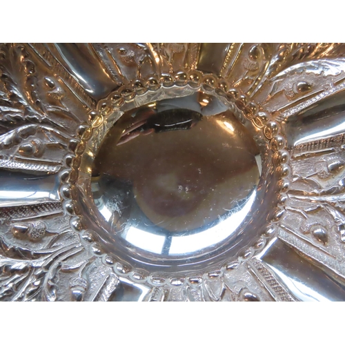 735 - Solid Silver Dish Approximately 9 Inches Wide with Repousse Decoration