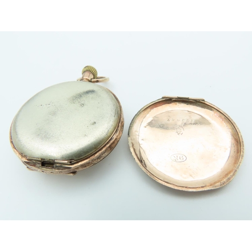 741 - Cuvier Ladies Pocket Watch 9 Carat Gold Case Gilt Decorated White Enamel Dial with Roman Numerals