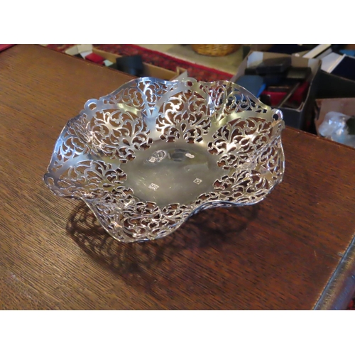 750 - Elizabeth II Solid Silver Hexagonal Bowl with Pierced Foliate Scrolled Decoration Approximately 9 In... 