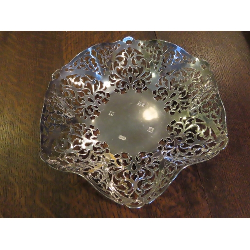 750 - Elizabeth II Solid Silver Hexagonal Bowl with Pierced Foliate Scrolled Decoration Approximately 9 In... 