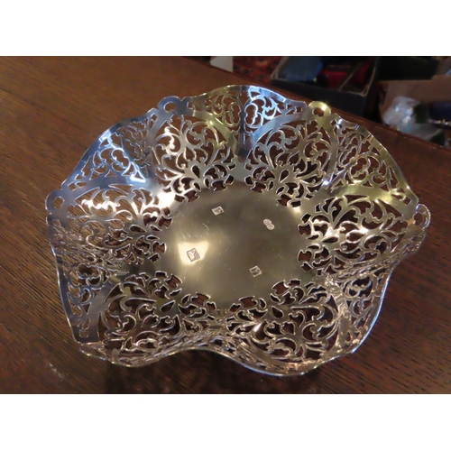 750 - Elizabeth II Solid Silver Hexagonal Bowl with Pierced Foliate Scrolled Decoration Approximately 9 In... 