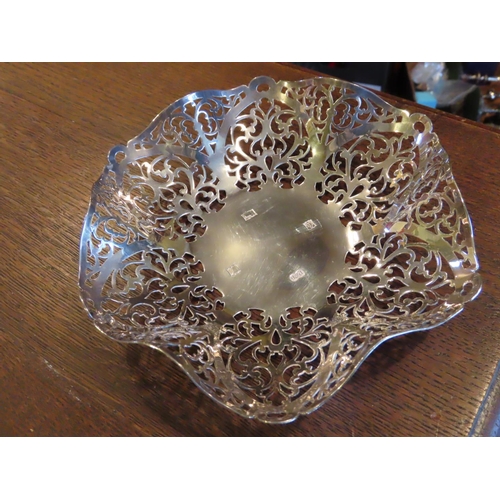 750 - Elizabeth II Solid Silver Hexagonal Bowl with Pierced Foliate Scrolled Decoration Approximately 9 In... 