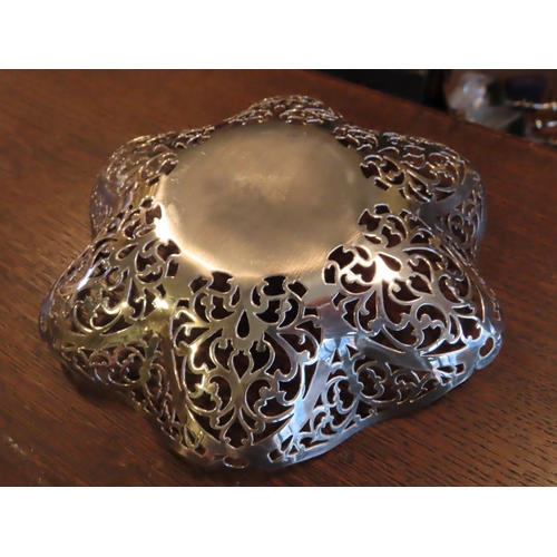 750 - Elizabeth II Solid Silver Hexagonal Bowl with Pierced Foliate Scrolled Decoration Approximately 9 In... 