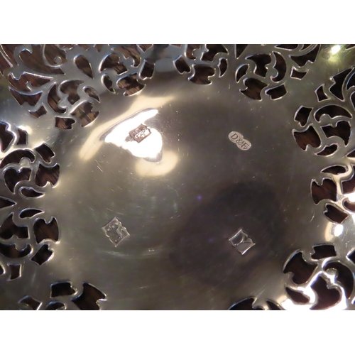 750 - Elizabeth II Solid Silver Hexagonal Bowl with Pierced Foliate Scrolled Decoration Approximately 9 In... 