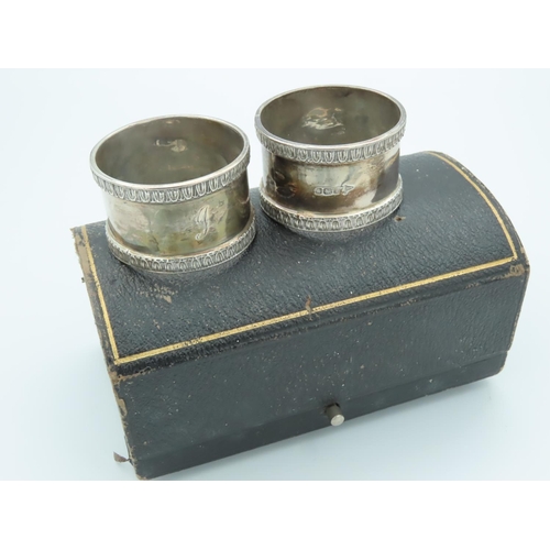 752 - Cased Pair of Edward VII Solid Silver Napkin Rings Hallmarked Date 1909 Walker and Hall