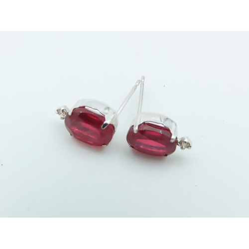 756 - Pair of 18 Carat White Gold Mounted Ruby and Diamond Ladies Earrings Rubies 8mm High x 6mm Wide Attr... 