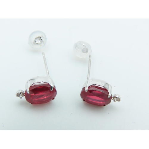 756 - Pair of 18 Carat White Gold Mounted Ruby and Diamond Ladies Earrings Rubies 8mm High x 6mm Wide Attr... 