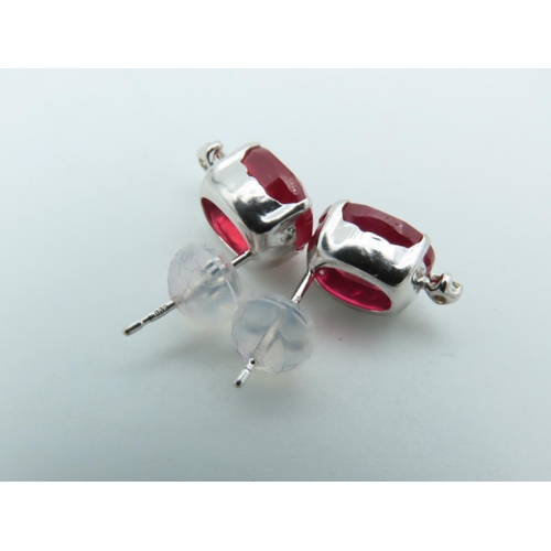 756 - Pair of 18 Carat White Gold Mounted Ruby and Diamond Ladies Earrings Rubies 8mm High x 6mm Wide Attr... 