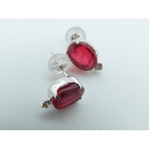 756 - Pair of 18 Carat White Gold Mounted Ruby and Diamond Ladies Earrings Rubies 8mm High x 6mm Wide Attr... 