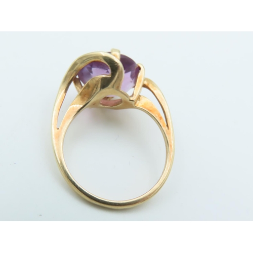 757 - 14 Carat Yellow Gold Mounted Ladies Amethyst Centre Stone Ring Size N