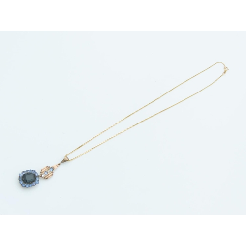 758 - 9 Carat Gold Mounted Ladies Aquamarine and Topaz Set Pendant Necklace Mounted on 9 Carat Gold Chain