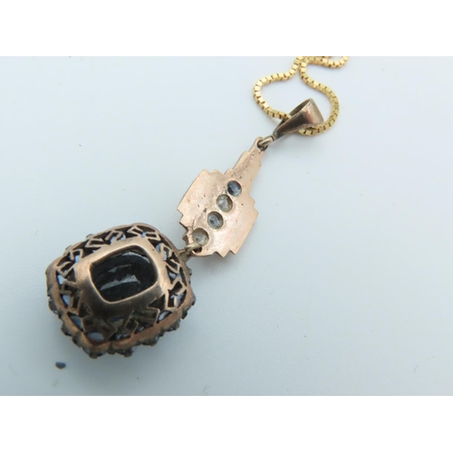 758 - 9 Carat Gold Mounted Ladies Aquamarine and Topaz Set Pendant Necklace Mounted on 9 Carat Gold Chain