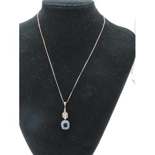 758 - 9 Carat Gold Mounted Ladies Aquamarine and Topaz Set Pendant Necklace Mounted on 9 Carat Gold Chain