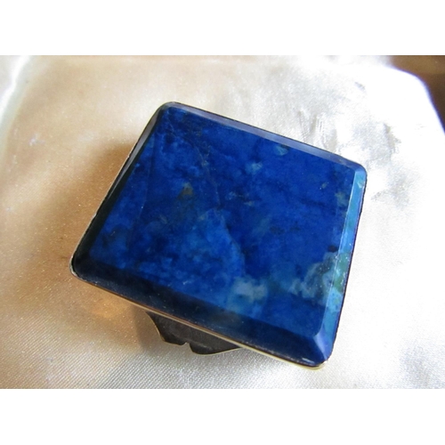 76 - Small Gilt Silver Snuff Box Set with Rectangular Lapis Lazuli Inset Top