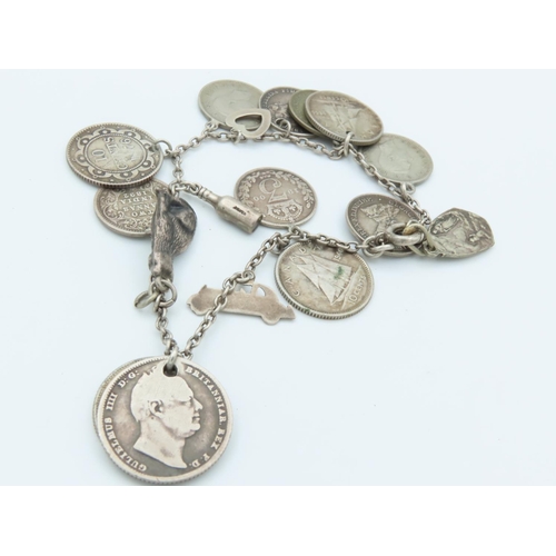 761 - Solid Silver Three Pence Coin Bracelet Mounted on Silver