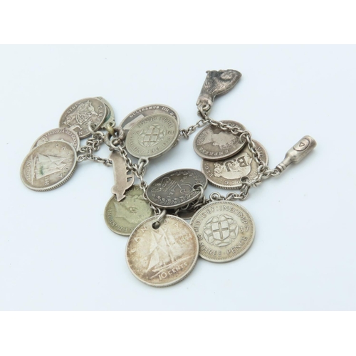 761 - Solid Silver Three Pence Coin Bracelet Mounted on Silver