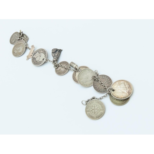 761 - Solid Silver Three Pence Coin Bracelet Mounted on Silver