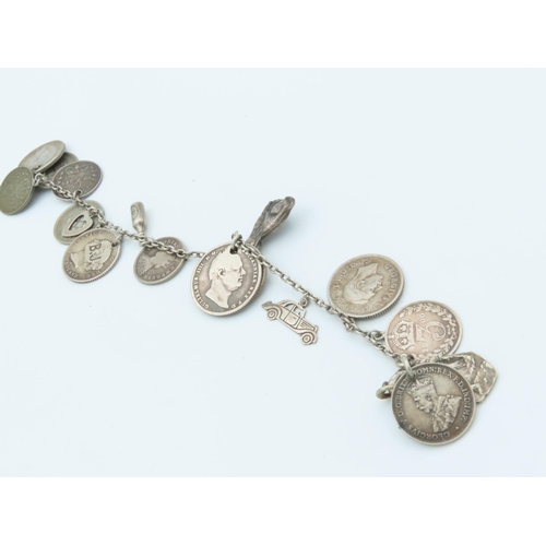 761 - Solid Silver Three Pence Coin Bracelet Mounted on Silver