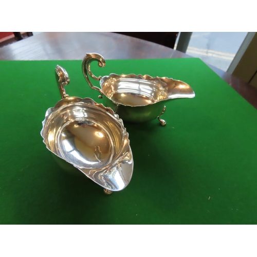 763 - Solid Silver Sauce Boats with Double C Handles Resting on Three Shell Capped Shaped Supports Hallmar... 