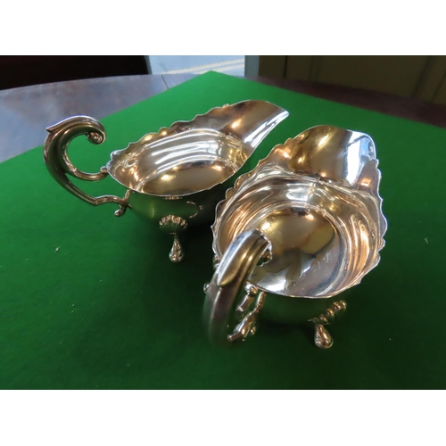 763 - Solid Silver Sauce Boats with Double C Handles Resting on Three Shell Capped Shaped Supports Hallmar... 