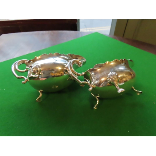 763 - Solid Silver Sauce Boats with Double C Handles Resting on Three Shell Capped Shaped Supports Hallmar... 