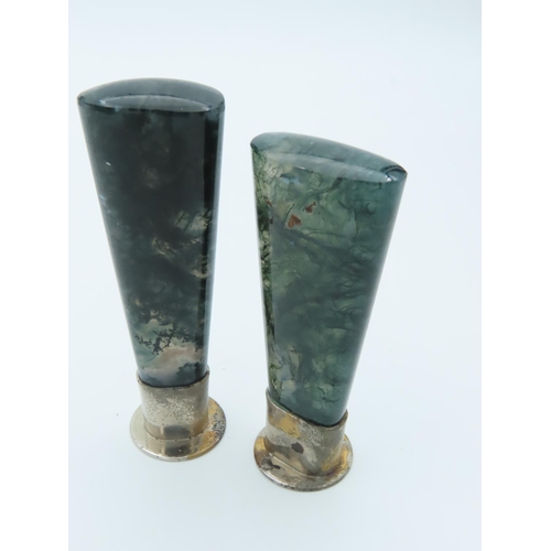 772 - Pair of Jade Mounted Silver Desk Seals Edwardian Each Approximately 4 Inches High