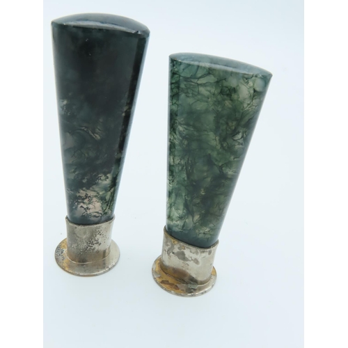 772 - Pair of Jade Mounted Silver Desk Seals Edwardian Each Approximately 4 Inches High