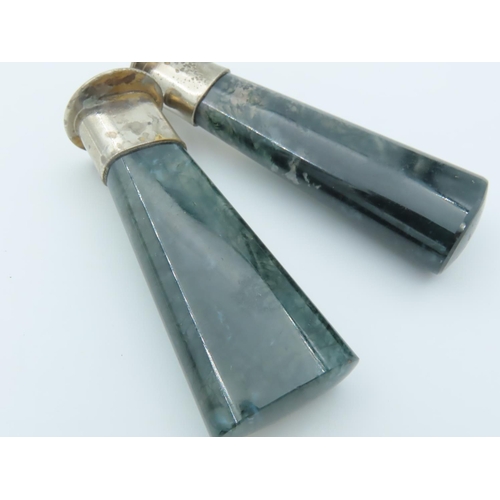 772 - Pair of Jade Mounted Silver Desk Seals Edwardian Each Approximately 4 Inches High