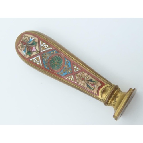 773 - Cloisonne Decorated Desk Seal with Incised Characters Approximately 4 Inches High