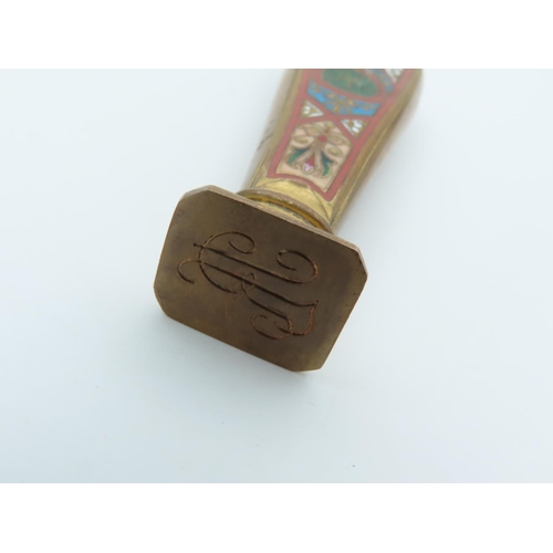 773 - Cloisonne Decorated Desk Seal with Incised Characters Approximately 4 Inches High