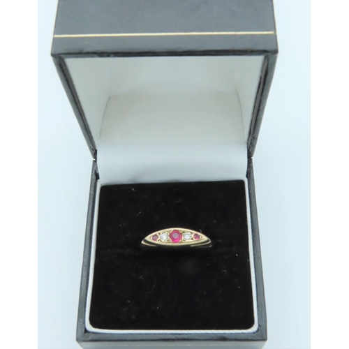 774 - Ladies Ruby and Diamond Ring Mounted on 9 Carat Yellow Gold Ring Size J