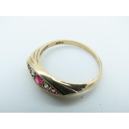 774 - Ladies Ruby and Diamond Ring Mounted on 9 Carat Yellow Gold Ring Size J