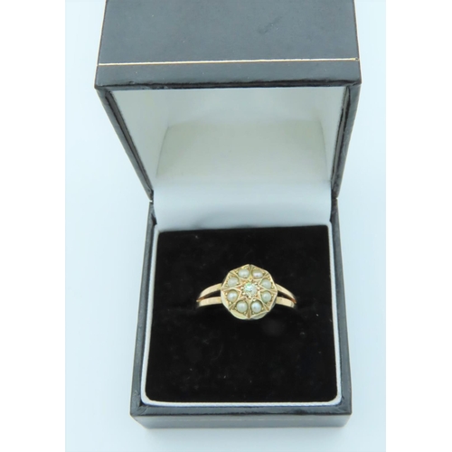 775 - Ladies Sea Pearl Cluster Ring Mounted on 9 Carat Yellow Gold Duet Band Ring Size M and a Half