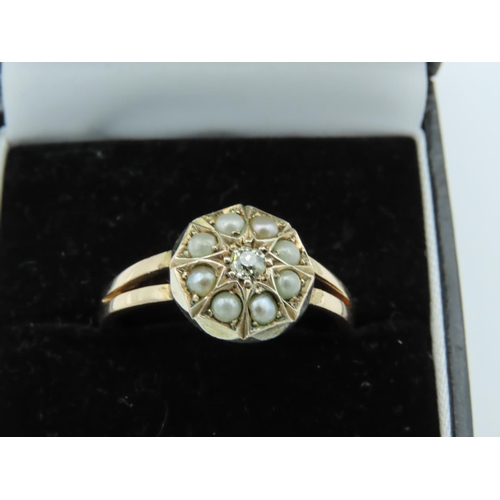 775 - Ladies Sea Pearl Cluster Ring Mounted on 9 Carat Yellow Gold Duet Band Ring Size M and a Half