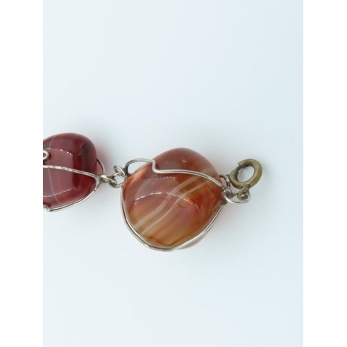 776 - Unusual Vintage Agate Cut Stone Silver Mounted Ladies Brooch Vintage