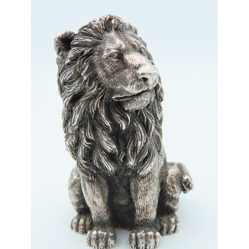 777 - Solid Silver Figure of Lion Approximately 3 Inches High Finely Chased and Detailed