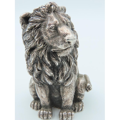 777 - Solid Silver Figure of Lion Approximately 3 Inches High Finely Chased and Detailed