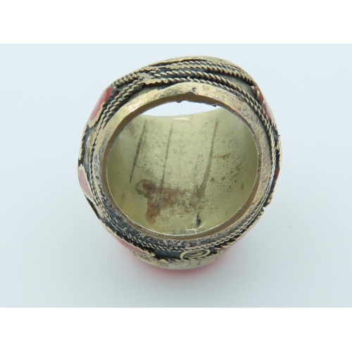 778 - Vintage Mexican Ladies Cabochon Cut Decorated Ring