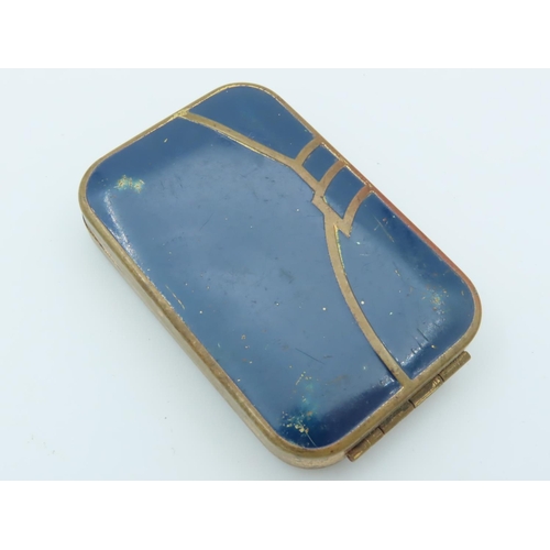 779 - Lapis Lazuli Inset Rectangular Form Ladies Powder Box with Mirrored Interior