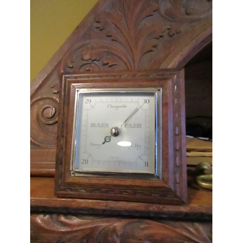 78 - Edwardian Square Form Barometer with Carved Mount Silvered Dial Approximately 8 Inches Square