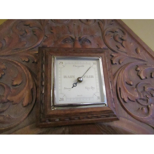 78 - Edwardian Square Form Barometer with Carved Mount Silvered Dial Approximately 8 Inches Square