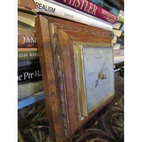 78 - Edwardian Square Form Barometer with Carved Mount Silvered Dial Approximately 8 Inches Square