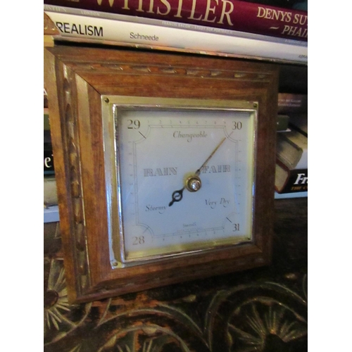 78 - Edwardian Square Form Barometer with Carved Mount Silvered Dial Approximately 8 Inches Square