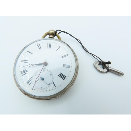 782 - Solid Silver Mounted Pocket Watch Roman Numeral Decorated Dial with Key