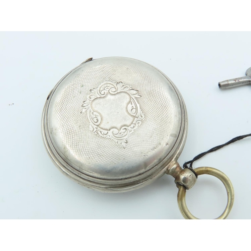 782 - Solid Silver Mounted Pocket Watch Roman Numeral Decorated Dial with Key