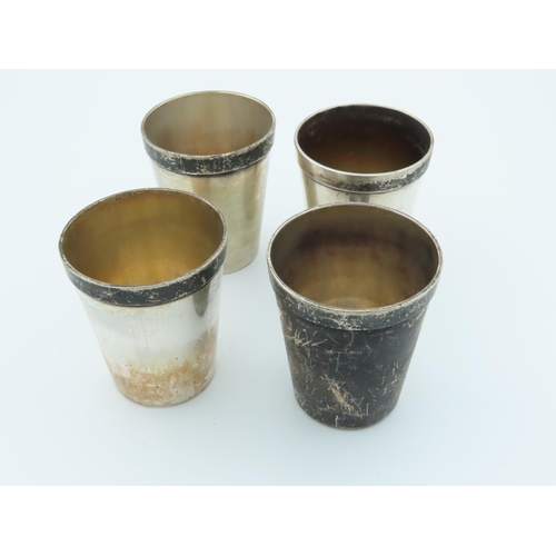 785 - Set of Four Solid Silver Tapering Form Whiskey or Sake Tots Japanese Each Approximately 2 Inches Hig... 