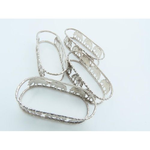 786 - Set of Four Solid Silver Napkin Rings Elephant Motifs