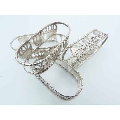 786 - Set of Four Solid Silver Napkin Rings Elephant Motifs