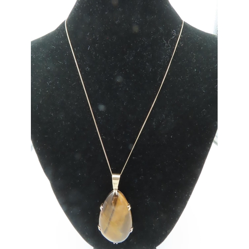 787 - Vintage 9 Carat Yellow Gold Mounted Ladies Tigers Eye Pendant Mounted on 9 Carat Gold Chain with 9 C... 